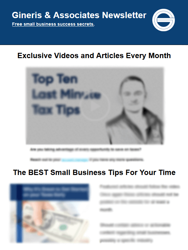 Small Business Success Newsletter, Tax Secrets Newsletter, Virtual Tax Newsletter